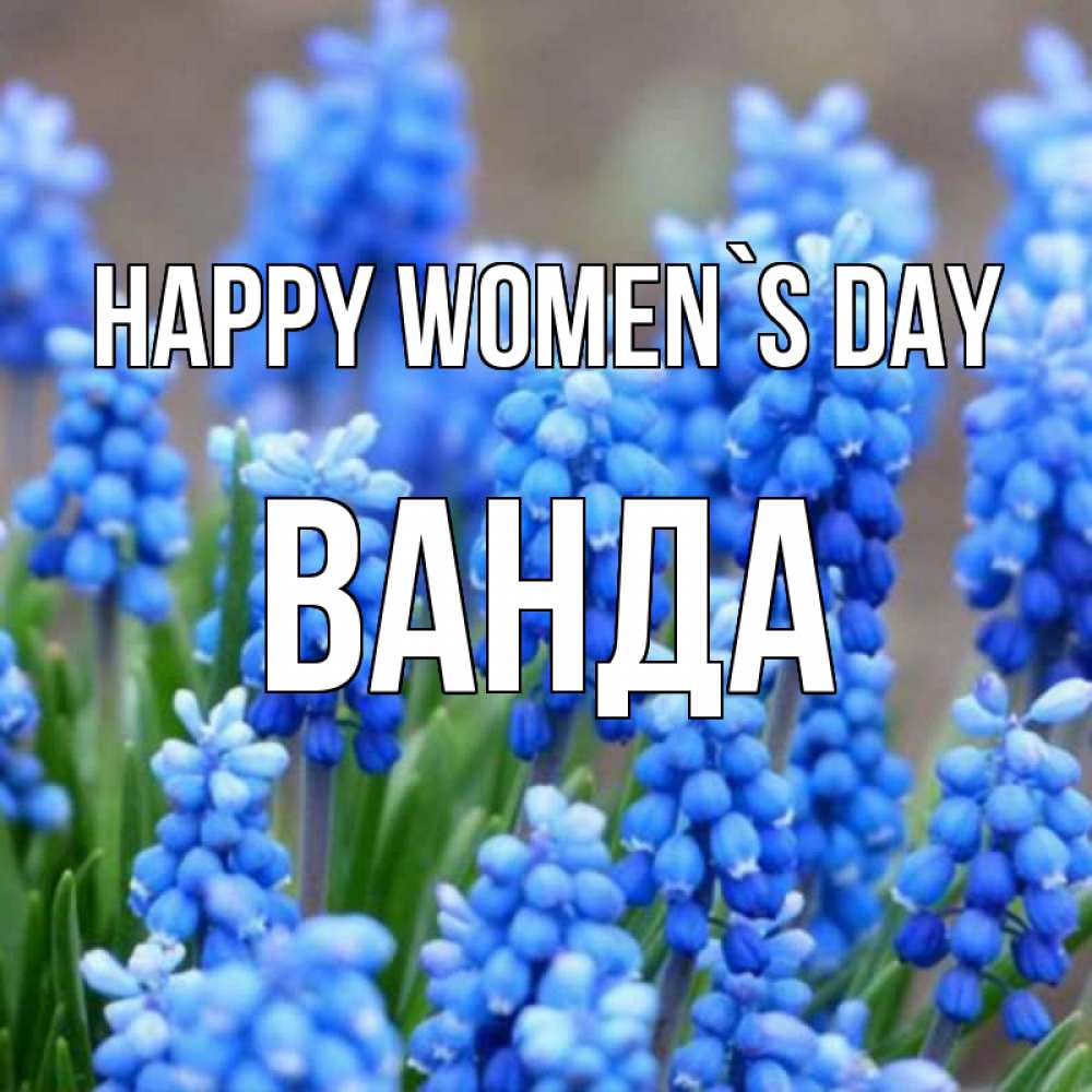 Greetings card с именем, Ванда happy women`s day Поздравительная открытка для женщин с цветами на праздничную дату Greetings with text for free download 
